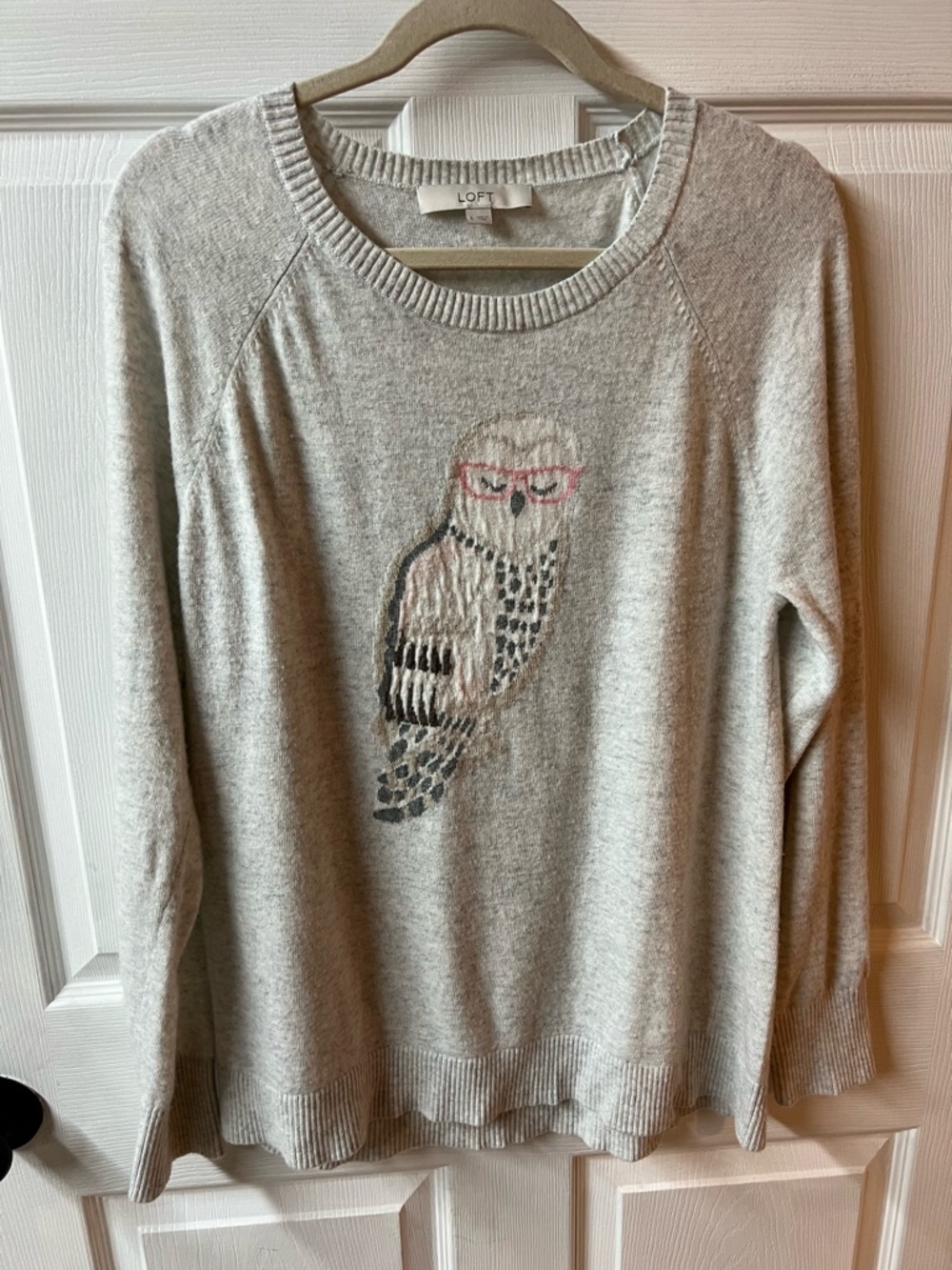 LOFT Soft Light Gray Ribbed-Neck Knit Top